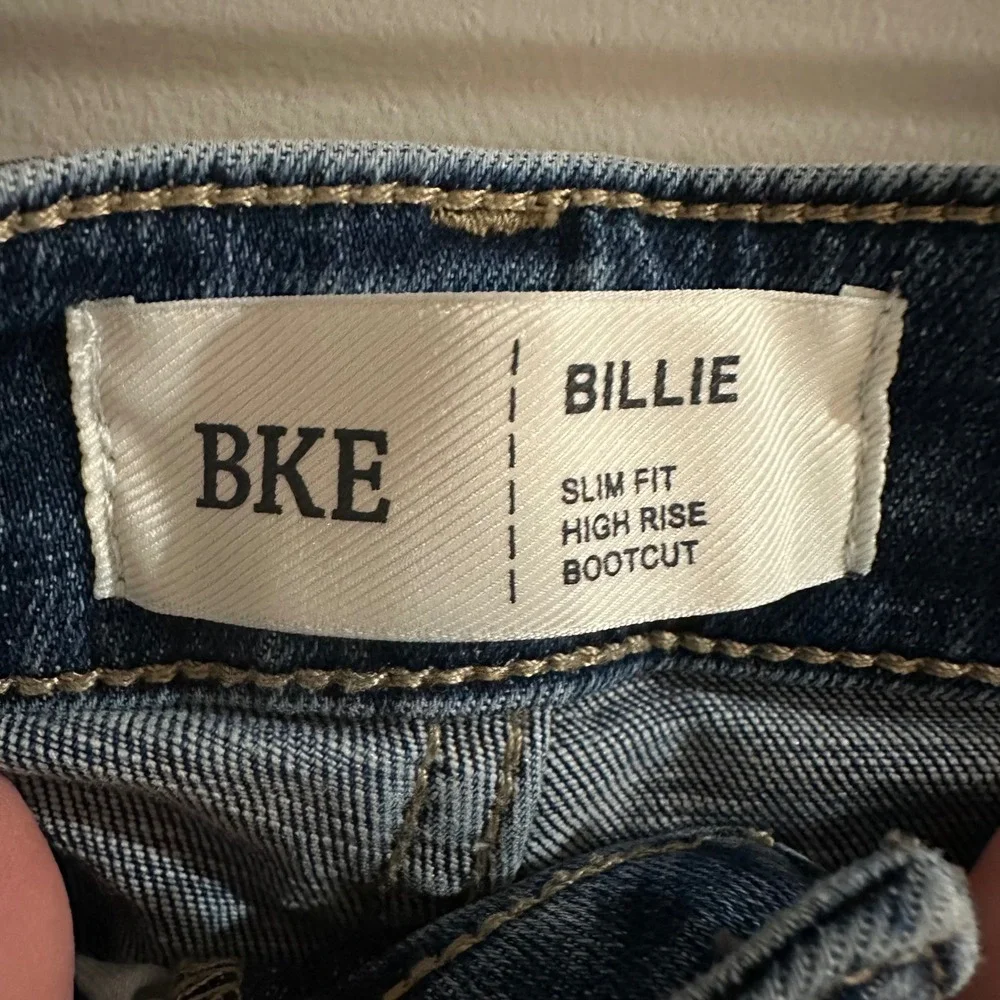 BKE Billie High Rise Slim Fit Bootcut Jeans Womens 33 Distressed Raw Hem ALTERED